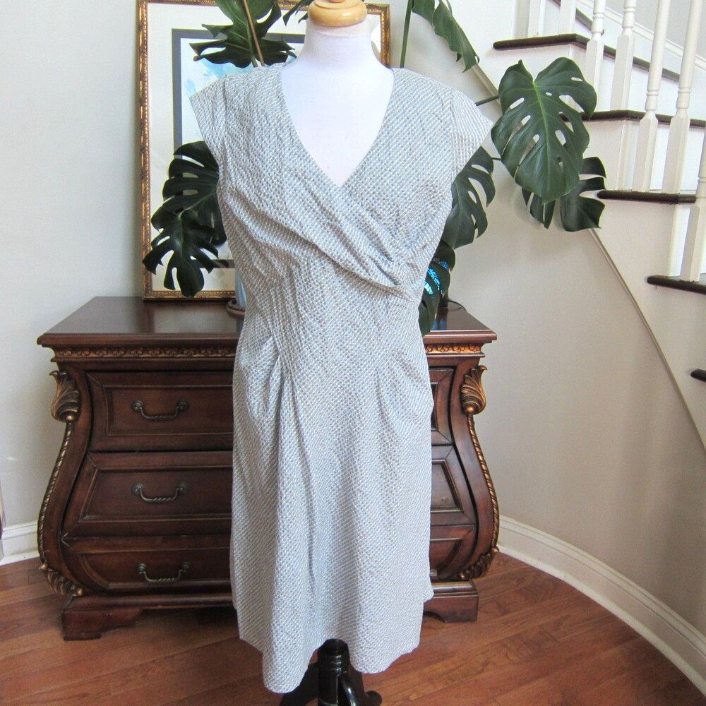 Pendleton V-Neck Wrap Style Seersucker Cotton Sheath Dress Size 14 Cottagecore